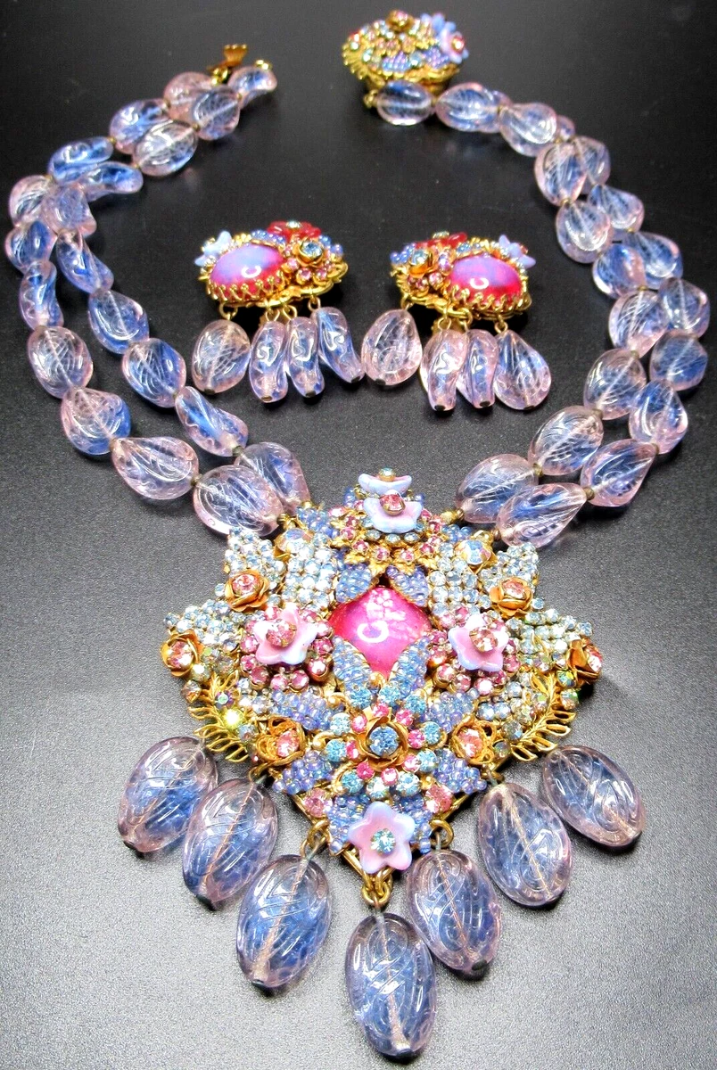 STANLEY HAGLER Amazing Pink Purple Givre Glass Bead Flower