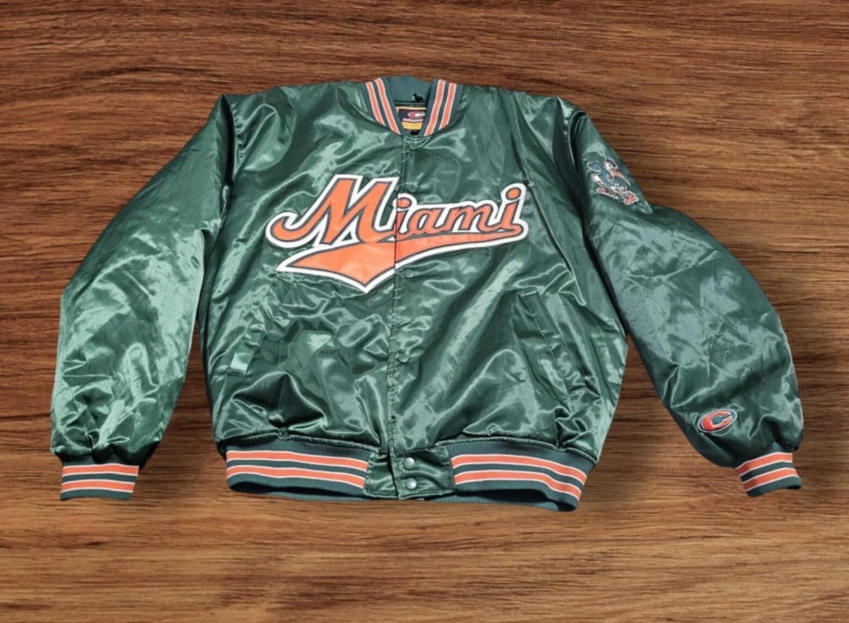 Vintage 80's NCAA Miami Hurricanes Starter Satin Snap Jacket Size