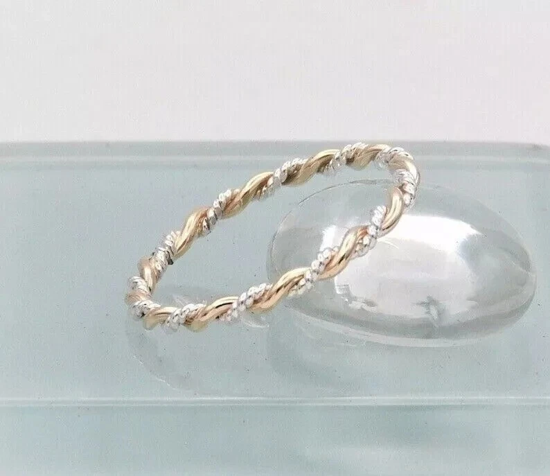 Gold and Silver Twist Ring 14K Gold Plated & Sterling Silver Stack Women Ring - Image 3 of 4