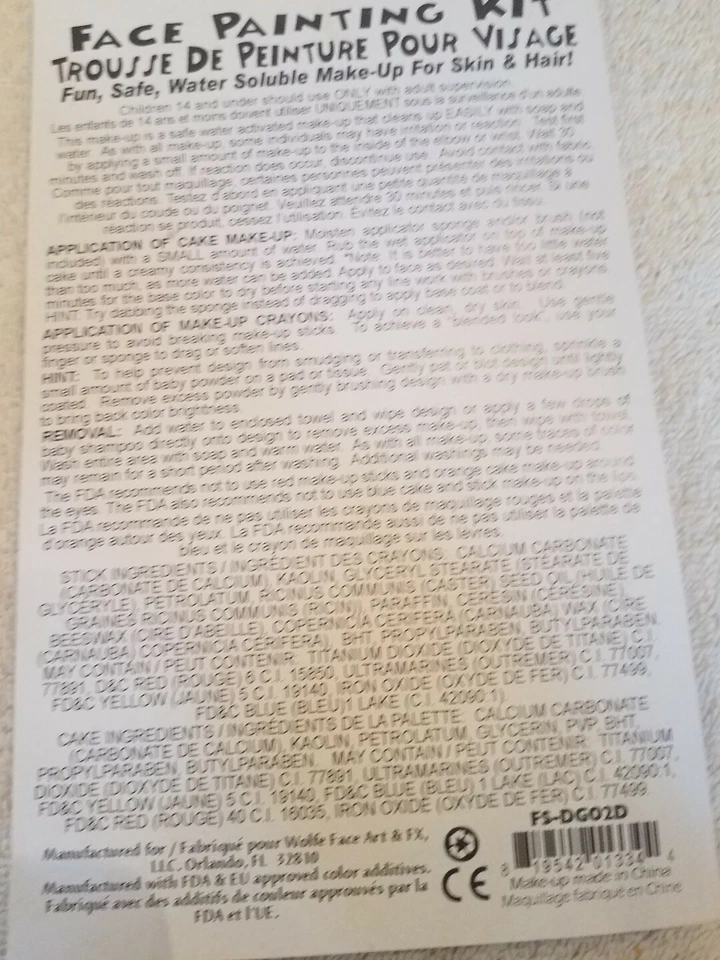 Face Paint Make Up Kit - Red & Yellow Cakes / White, Black, Green Sticks FSDG02D - Image 2 of 2