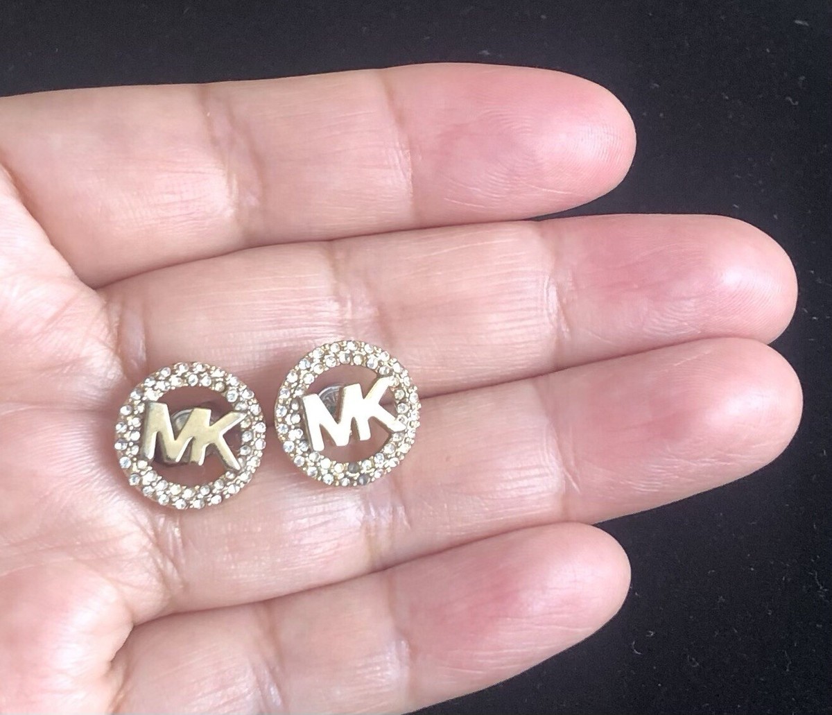 MICHAEL KORS Gold White Crystal Stones MK Logo Stud Earrings - Main Image