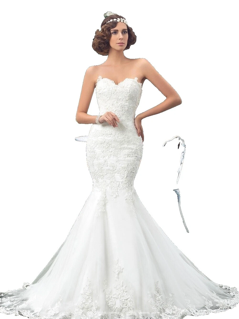 Trompeta de cristal/Diamante Sirena y vestidos de novia de poliéster