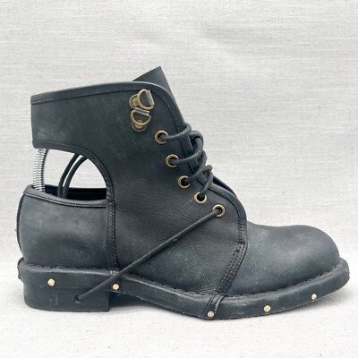 Jeffrey Campbell Womens Rosie Cutout Combat Boots Shoe Black Distressed  Bootie