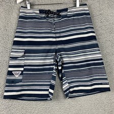 Columbia PFG Men sBoard Shorts Unlined Size 32x11 Blue Stripe Swim Surf