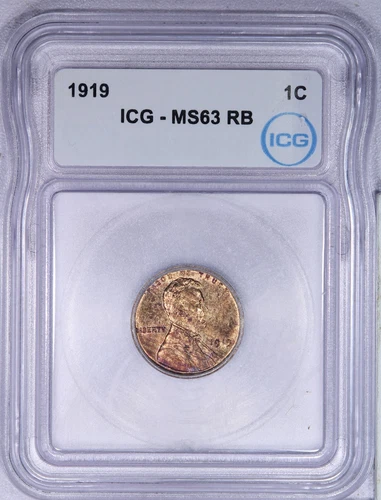 1919 Lincoln Cent 1C ICG MS63 RB - Beautiful color!