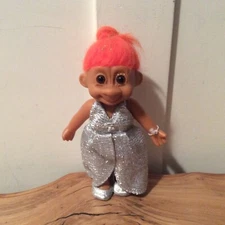 Russ Trolls 7 inch Tracey white Evening Gown Troll Good Condition Orange Hair