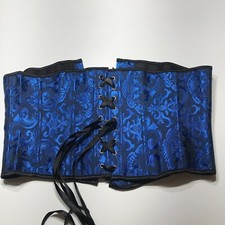 NEW Blue Brocade Corset Bustier Top Cropped Lace Up Strapless Womens Size XXL