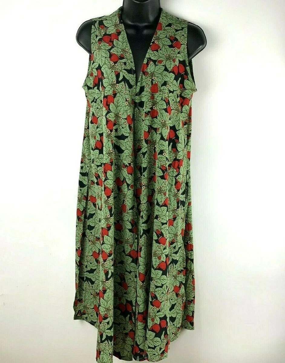 NWOT Lularoe Sleeveless Duster Vest Strawberry Green Black Print