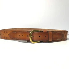 Men's Belt Brown Leather 40 Tooled Rugged Double Strap Casual Embossed Men 