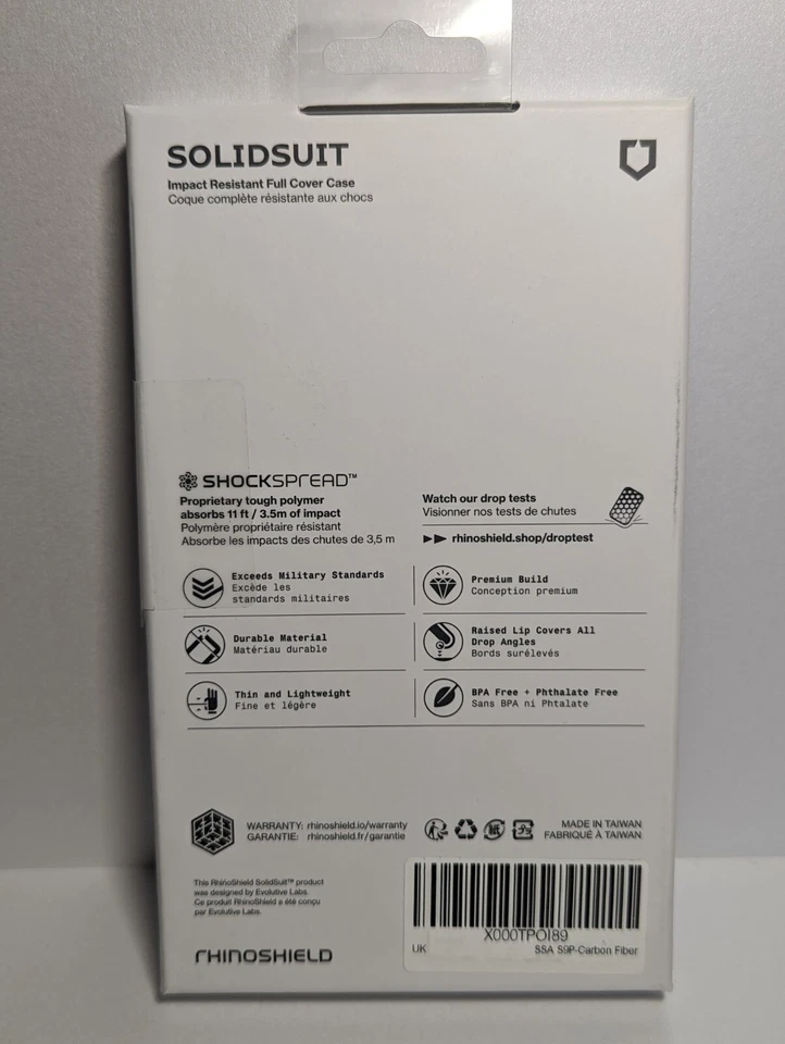 (002) Funda protectora completa RhinoShield SolidSuit para Samsung Galaxy S9+ carbono Foto 4 de 4