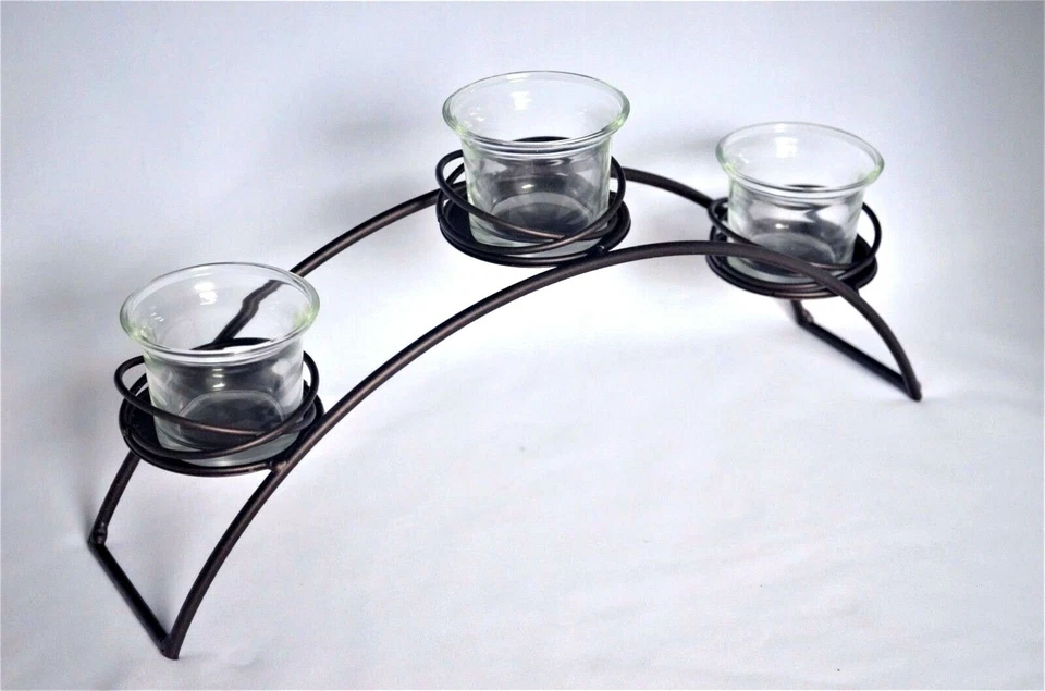 Candelabro Curvo Metal y Vidrio Rústico Bronce Marrón 12 1/2" x 4 1/2" Foto 2 de 4