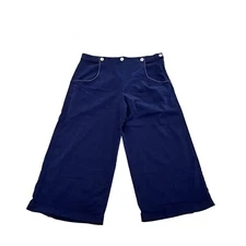 NWOT J Peterman Navy Wide Leg Cuffed Nautical Sailor Pants 12