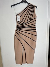 Bella Barnett Women's XL Stretchy One Shoulder Pink Black Midi New With Tags