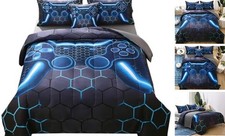 Twin Gamer Comforter Set for Boys,6 Piece Bed in A Twin 6-Piece Grey Blue