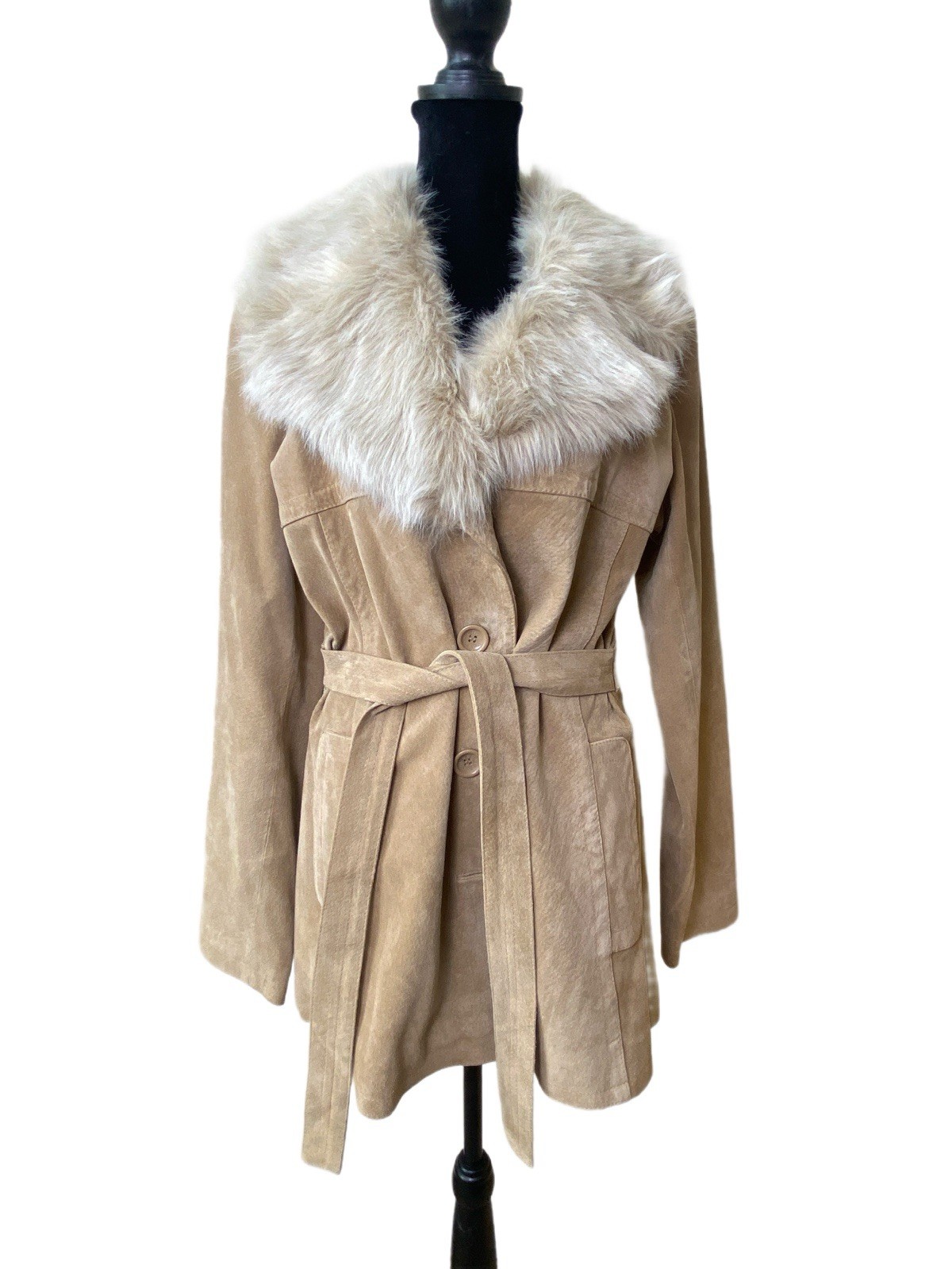 Vintage Y2K B.B. Dakota Genuine Suede Faux Fur Penny Lane Coat Women’s Bust 41”