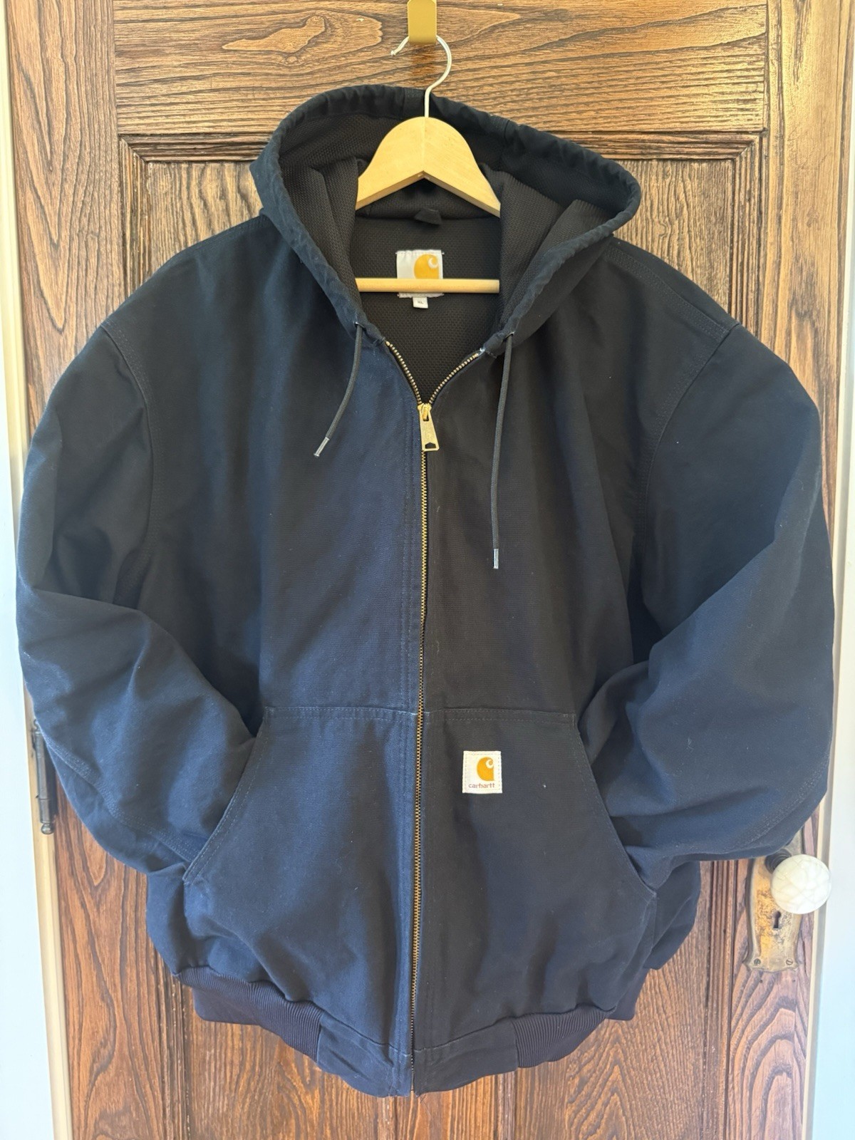 Vintage 90s Carhartt Black Duck Canvas Full Zip Hooded Coat XL Made in USA J131