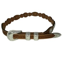 Tony Lama Western Belt Womens 30 Brown Excellent Tooled Leather Silver Concho