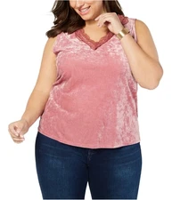 I.N.C Womens Velvet Tank Top, pink, Plus Size, 0X