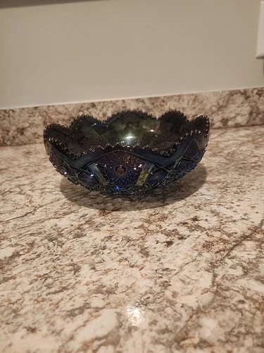 Vintage Imperial Carnival Glass 9.5" Bowl Dark Amethyst Purple Iridescent