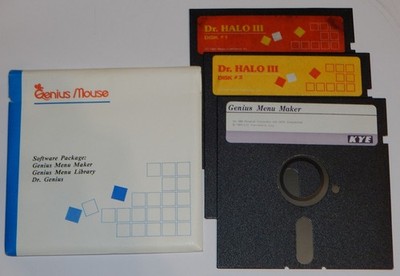 Genius Mouse Menu Maker + Dr. Halo III Disk 1 + 2 DOS PC Disketten 5,25'' 360kB