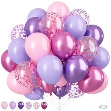 Pink and Purple Balloons, 50PCS 12 Inch Confetti Balloons, Metallic Purple Pi...
