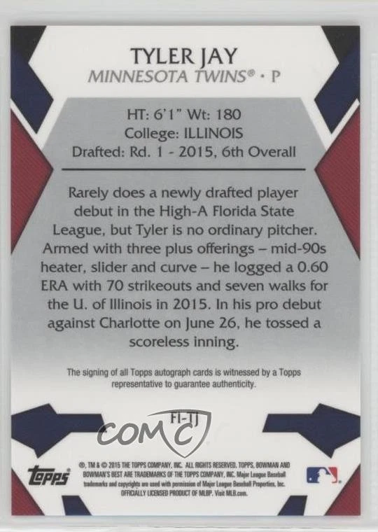 2015 Bowman's Best First Impressions Orange Refractor /25 Tyler Jay #FI-TJ Auto - Image 2 of 2