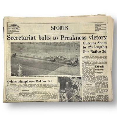SECRETARIAT Bolts to Preakness Victory 5-20-1973 Sunday, Balitmore Sun ORIGINAL
