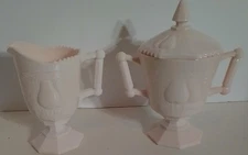 Jeanette Co. PINK MILK GLASS Cream and Sugar set with Pear Design