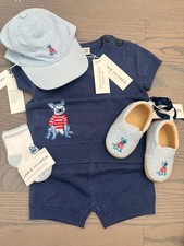 NWT Janie and Jack boy SPRING 5-piece blue dog sweater hat shoes sock SET 6 9 12