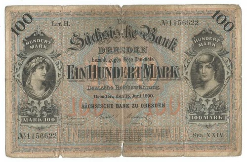 Saxon Bank of Dresden, 100 Mark, 15 June 1890, Banknote, Banknote