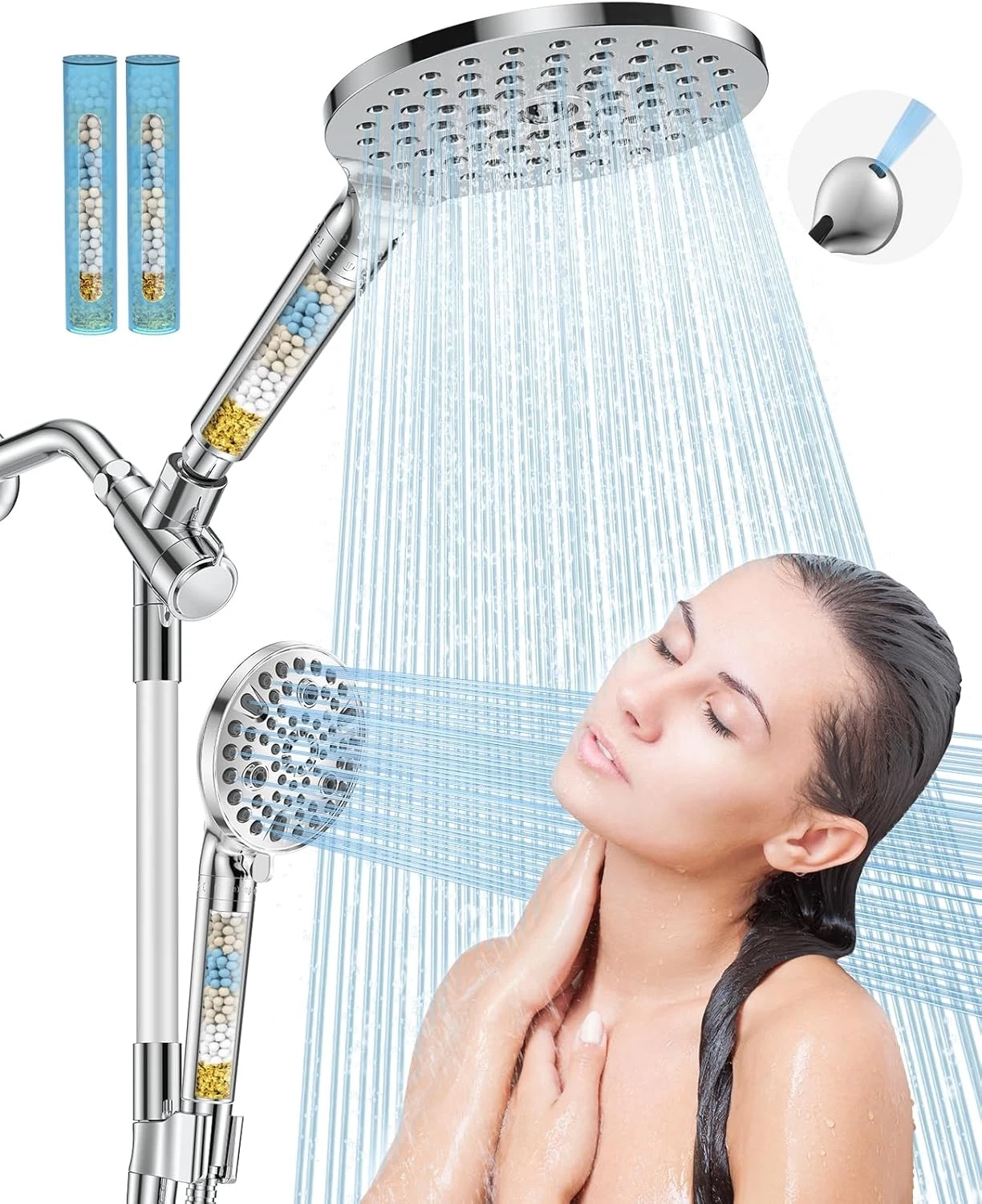 Dual Filtered Handheld Shower Heads Combo 15 Mode Chrome