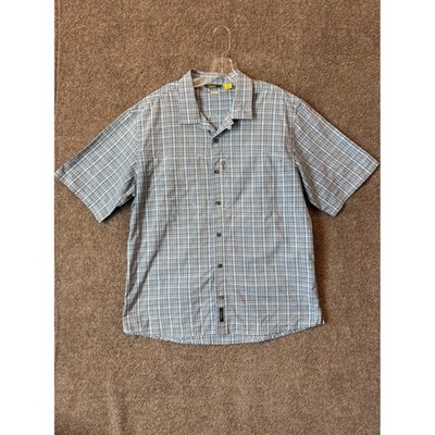 Cabelas CoolMax Mens Blue Plaid Short Sleeve Button Down Shirt