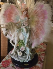 De Capoli Unicorn & Fairy Fiber Optic Light Poly Resin Fantasy Untested 