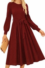 GRACE KARIN Long Sleeve Fall Sweater Dresses Ribbed Crew Neck Tie Waist Size M