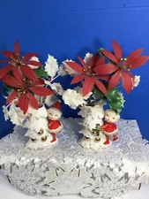 Set Of 2 Vtg UCAGCO Christmas Tree Planter Girl Elf 1950’s As Is Japan