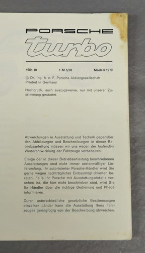 Vintage 1979 Porsche 911 Turbo Manual & Maintenance Pass, G+/FREE SHIP! - Picture 3 of 11