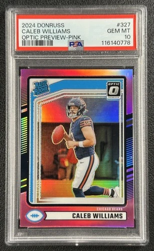 CALEB WILLIAMS PSA 10 2024 PANINI DONRUSS OPTIC #327 ROOKIE PREVIEW PINK RC 0778