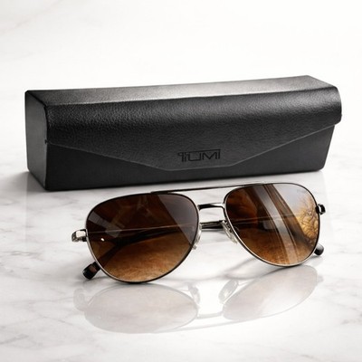 Tumi De Rigo REM Aviator Sunglasses Black Metal Brown Gradient Lens Japan NIB