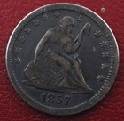 1857 US Seated Liberty Quarter Circulated Silver Coin