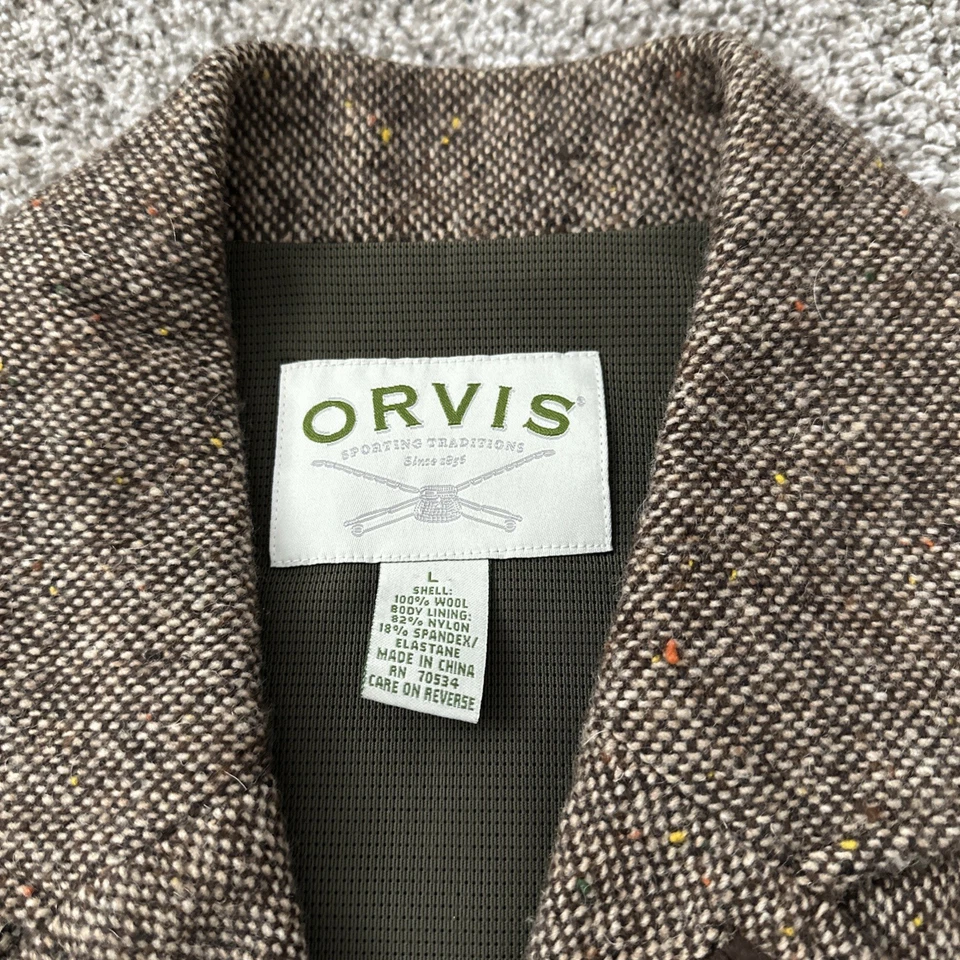 Orvis Tweed Waistcoat Vest Men’s Large Brown Wool Herringbone Back Belt Western - Image 4 of 4