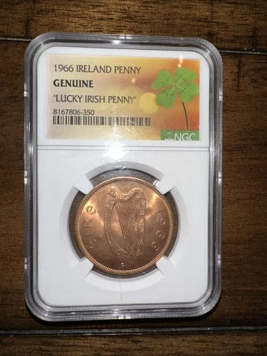 1966 Ireland Penny Coin NGC Genuine 'Lucky Irish Penny '