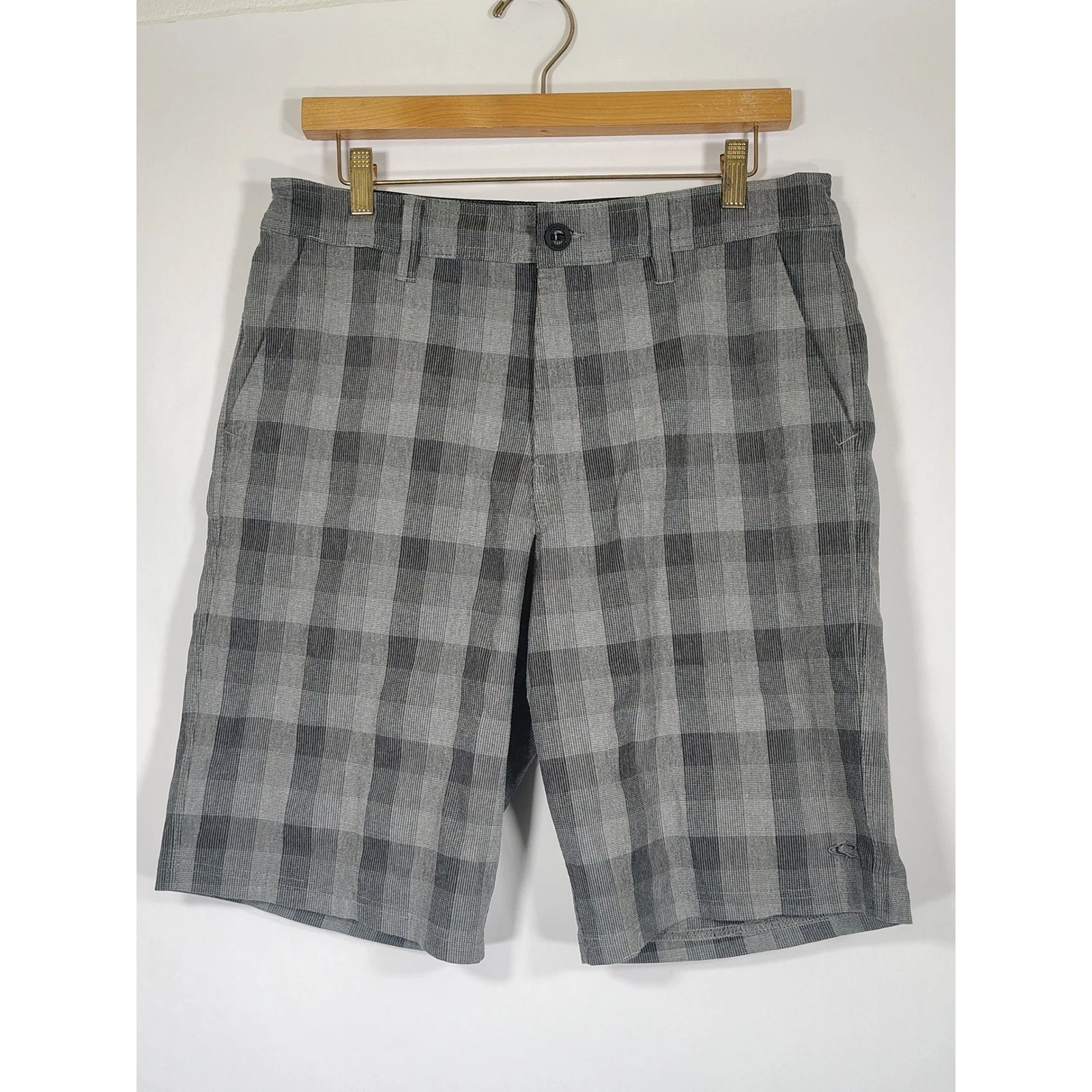 ONeill Hybrid Shorts Mens 31 Grey Plaid Boardshorts Walk shorts Stretch