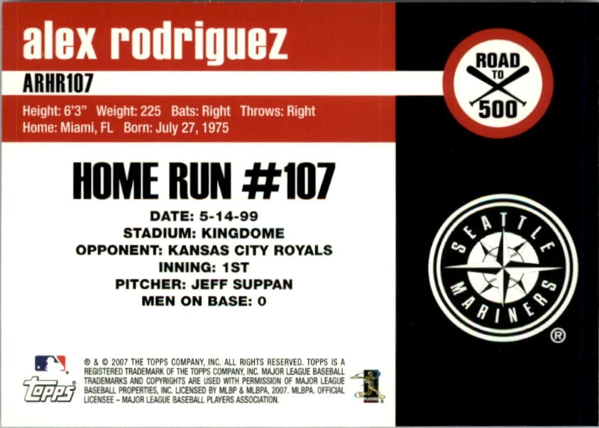 2007 Topps Alex Rodriguez Road to 500 #ARHR107 Alex Rodriguez - BB - Image 2 of 2
