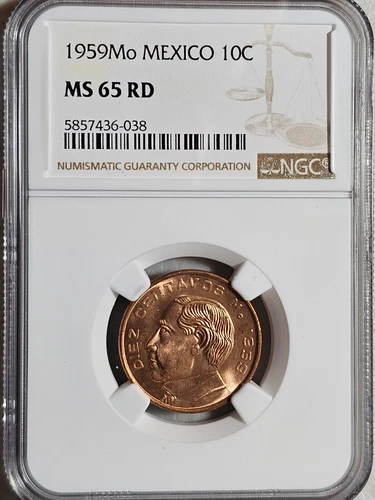 Mexico 10 Centavos 1959Mo NGC MS 65 RD