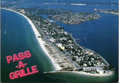 Pass-A-Grille Beach Long Key Island Florida Aerial View c2000 Postcard Gulf