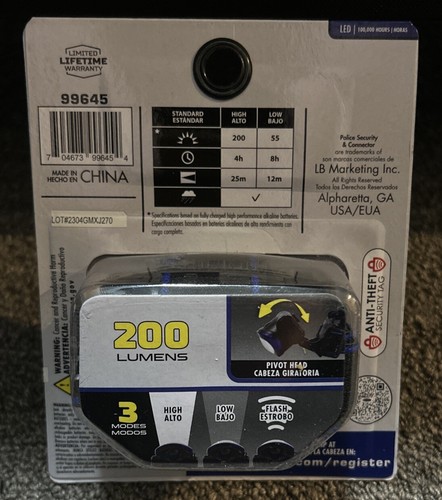 Police Security Connector 200 Lm. LED 3AAA Headlamp Camping Hiking Fishing Light - Picture 2 of 2