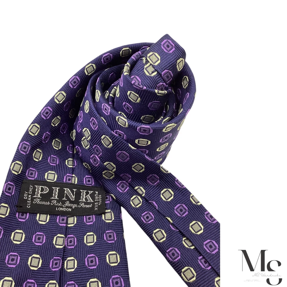  Corbata de seda geométrica púrpura THOMAS PINK hecha a mano en Inglaterra con: 3,5" EXCELENTE ESTADO Foto 4 de 4