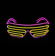 Shutter EL Wire Neon Rave Glasses Flashing LED Sunglasses Light Pink/Yellow