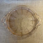 Vintage Jeanette Glass Pink Depression Cherry Blossom Cake Plate Tray 12 1/2”