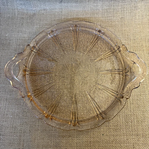 Vintage Jeanette Glass Pink Depression Cherry Blossom Cake Plate Tray 12 1/2”